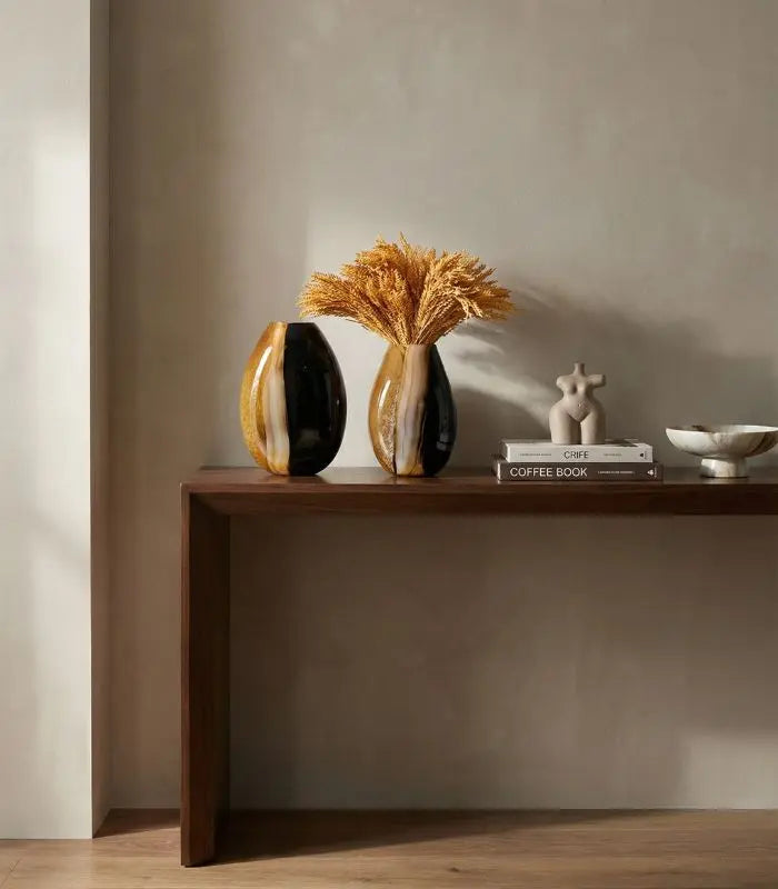 Tri-Color Amber Fusion Glass Vase - Modern Art Deco Style Tabletop Vase