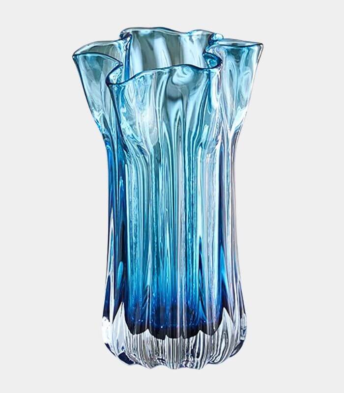 Azure Bloom Glass Vase - Handmade Decorative Vase in Two Sizes Blue
