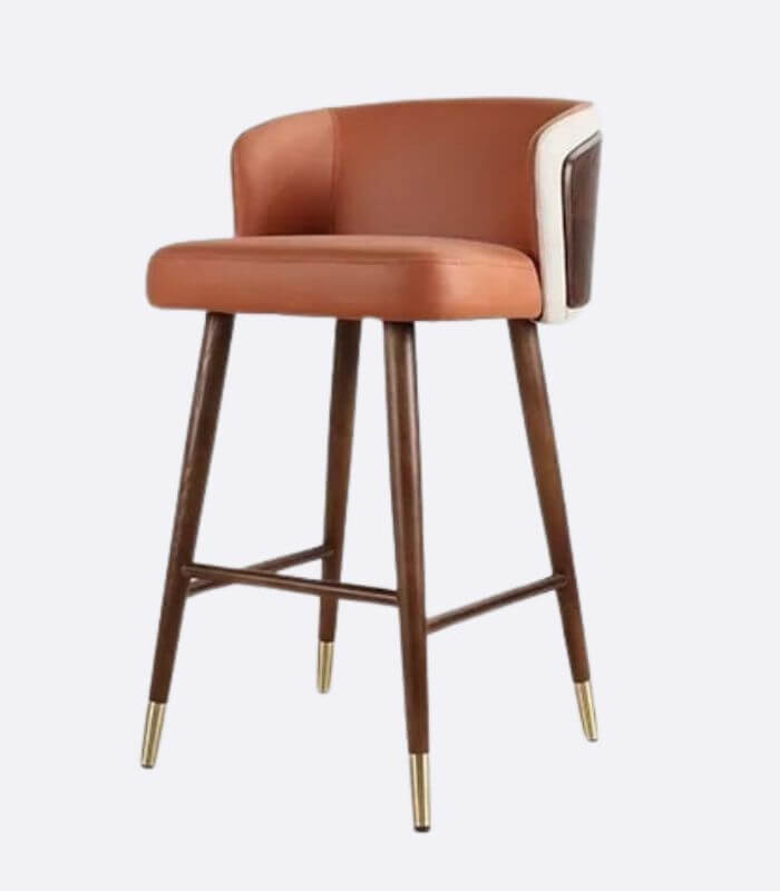 Hollyfield Modern Leather Bar Chair Terra Cotta Brown & White Wood