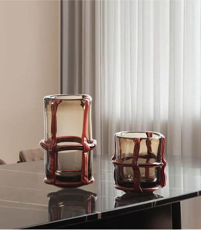 Artisan Hand Blown Glass Vases - Sculptural Elegance Red and Black