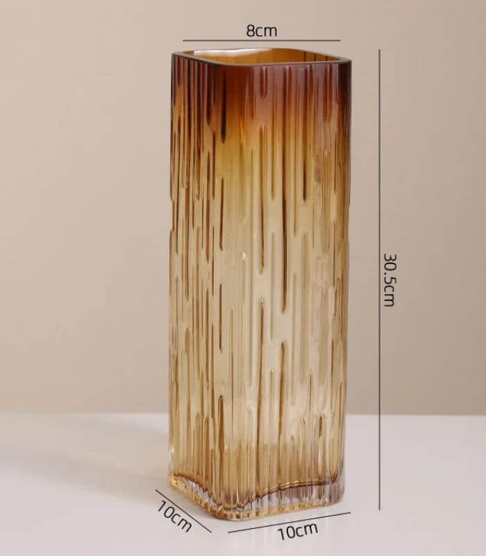 Aurelio Amber Glass Vase – Elegant Ribbed Design 30 cm