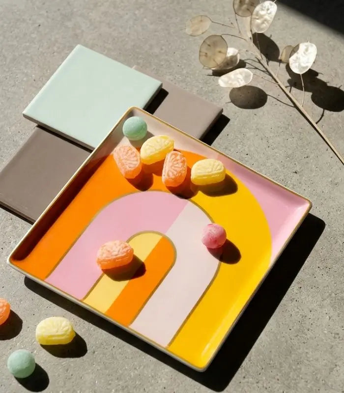 Rainbow Arch Ceramic Trinket Dish – Retro Colour Block Design for Jewellery and Small Items