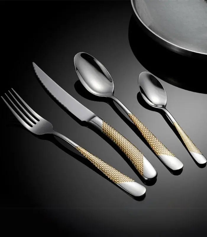 24 Pc Premium Cutlery Set Stainless Steel Mirror-Polished Silver Gold