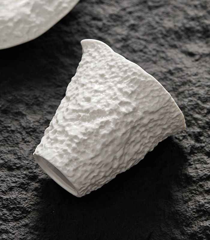 Textured White Ceramic Gravy Boat or Sauce Pitcher - 10.5cm x 4.5cm