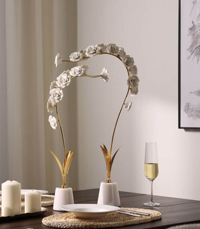 Orchid Stem in Marble Stand Sculpture Porcelain