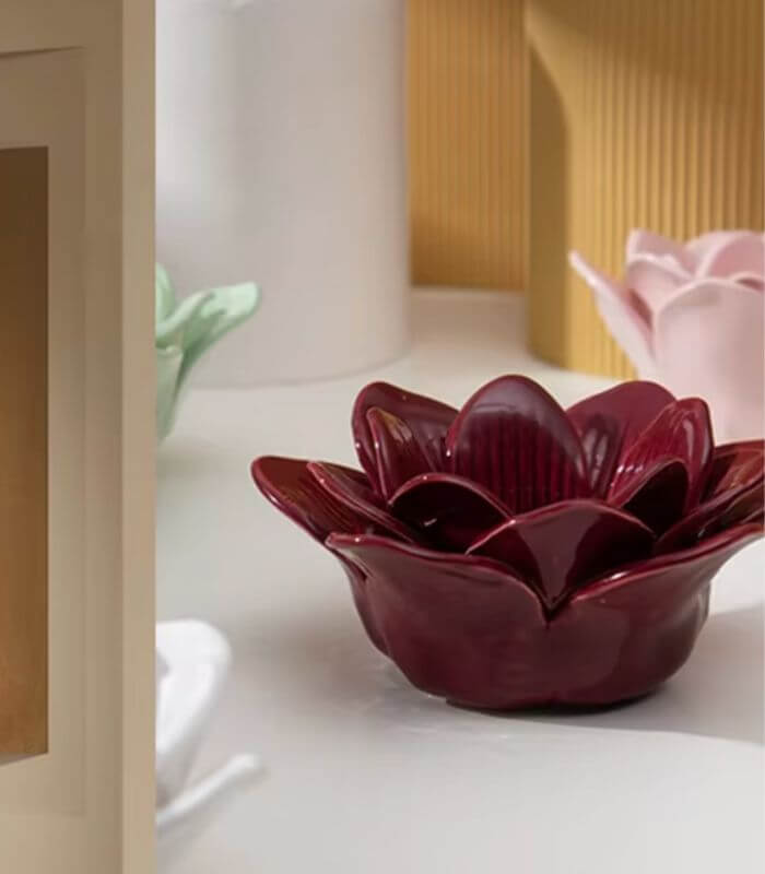 FLORA Lotus Ceramic Tealight Holder | Artisanal Flower Candle Holder | Modern Home Decor 13cm