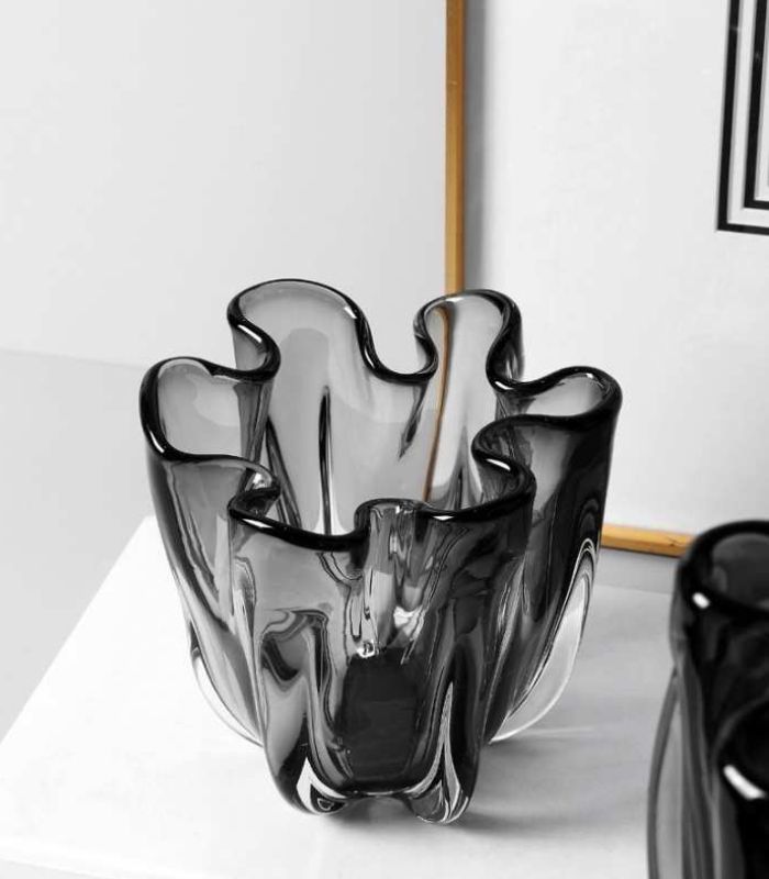 Hand-Blown Glass Vase Floral Black Hue