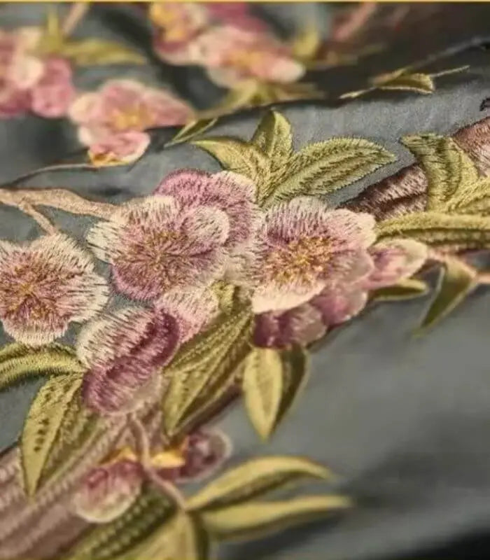 Handcrafted Oriental Bird Silk Satin Cushion Cover Embroidered Decorative Pillow Case 45 cm