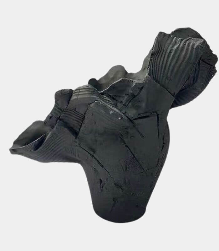 Enigmatic Obsidian Sculptural Vase - Handcrafted Modern Art Décor Black (44cm)