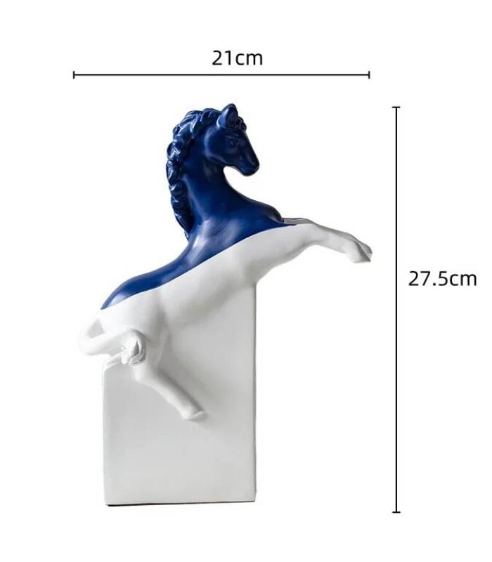 Abstract Horse Decorative Sculpture Resin White & Blue