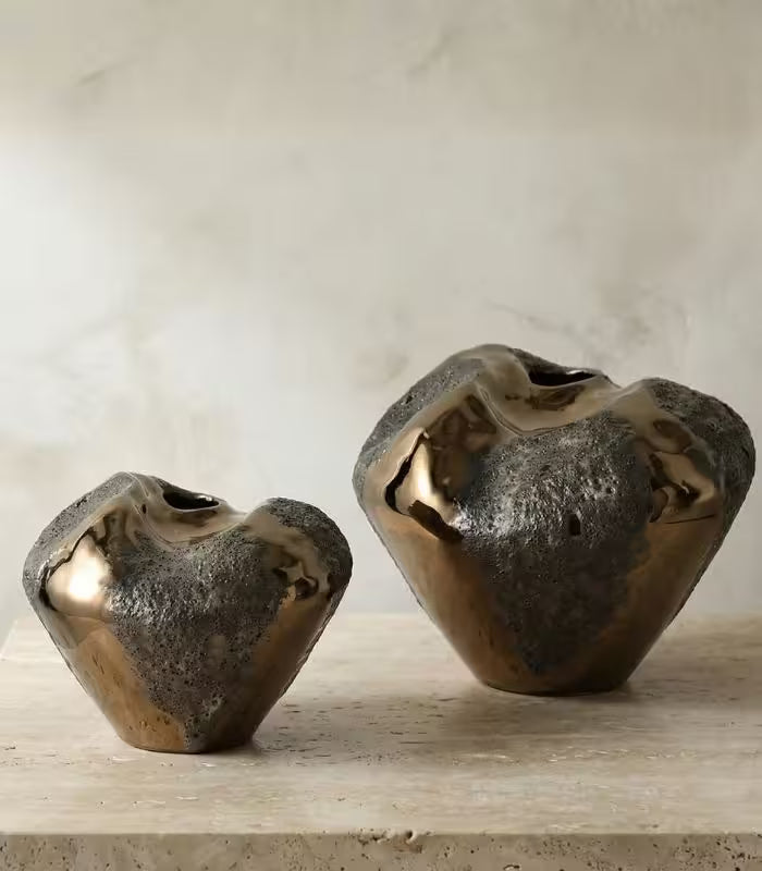Delvara Sculptural Porcelain Vase – Artisan Gold and Textured Finish