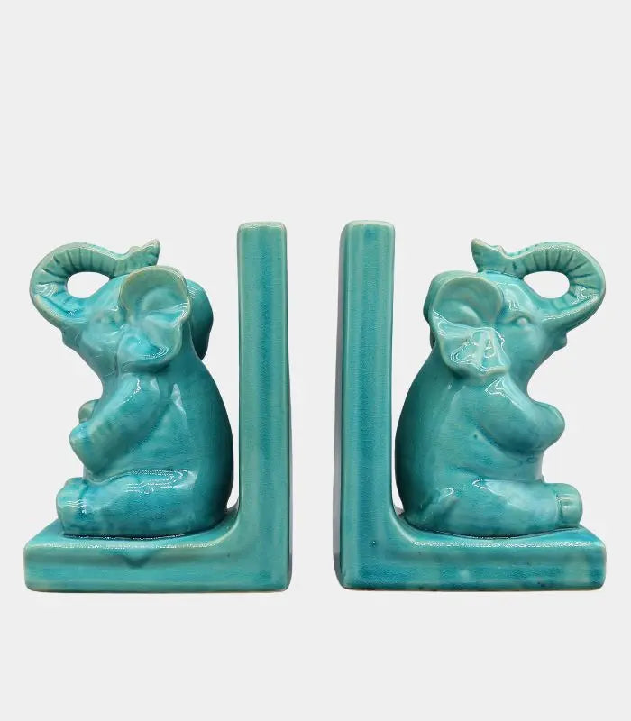 Set 2 Pcs Turquoise Porcelain Bird Elephant - Elegant Vintage Style Home Decor