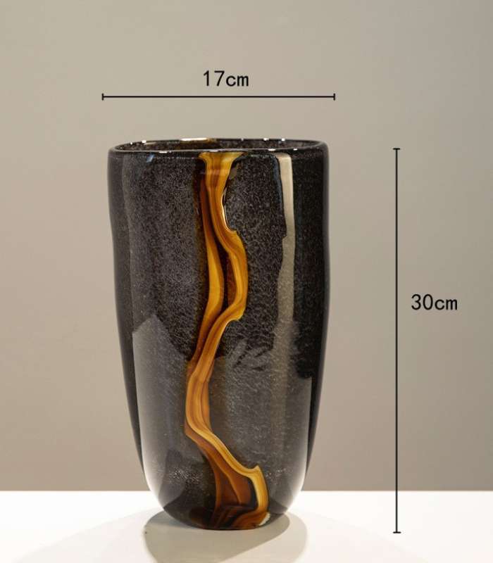 Tabletop Vase Black & Gold Kintsu Glass