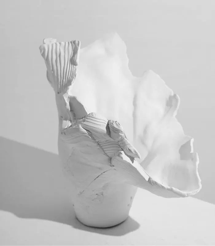 Enigmatic White Sculptural Vase - Handcrafted Modern Art Décor (44cm)