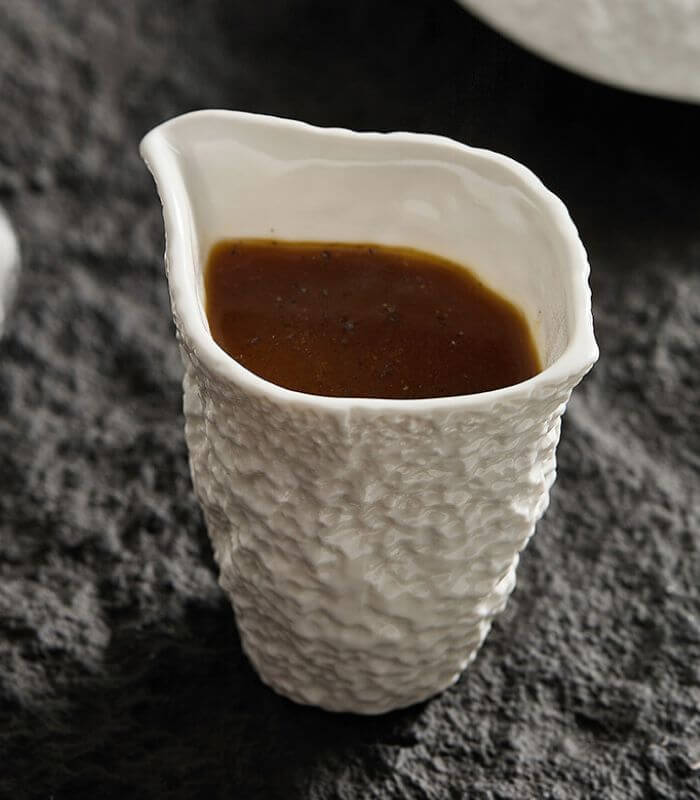 Textured White Ceramic Gravy Boat or Sauce Pitcher - 10.5cm x 4.5cm