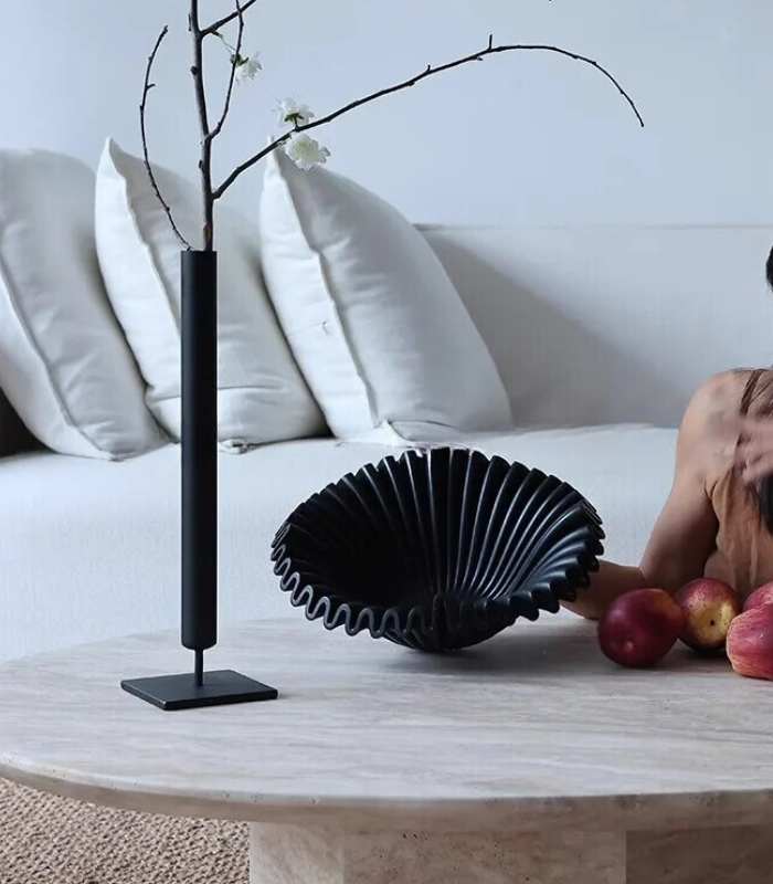 Decorative Fruit Bowl Ruffle Black Resin 27 cm