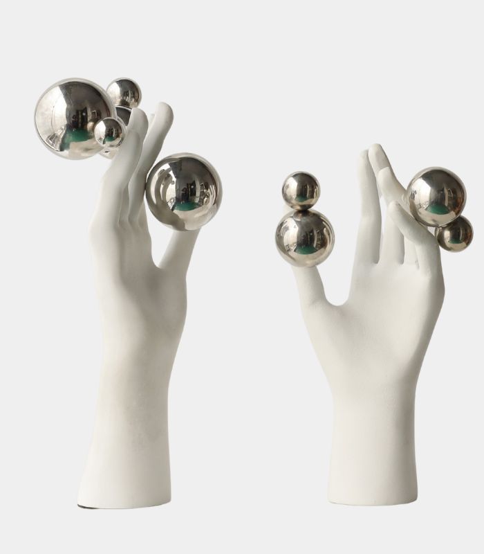 Ethereal Hand Sculpture with Metallic Spheres - Contemporary Art Décor