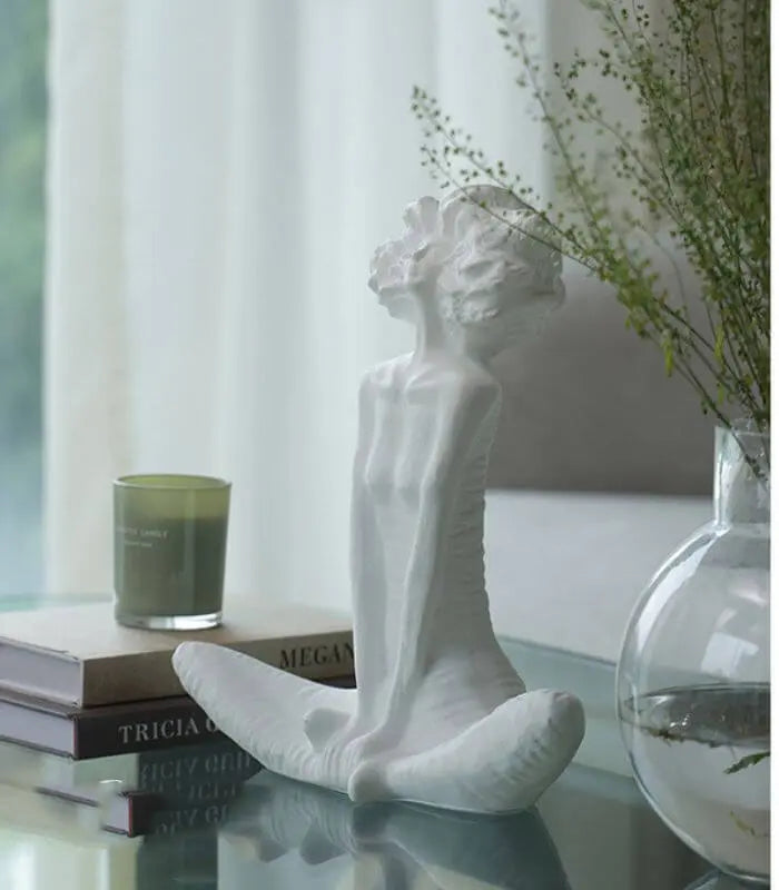Modern Decorative Sculpture Meditation Decorative Sculpture - White Resin Art 32 cm