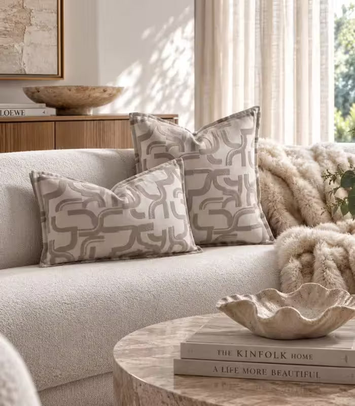 Meander Jacquard Cushion Cover Decorative Pillow Case Taupe & Ivory