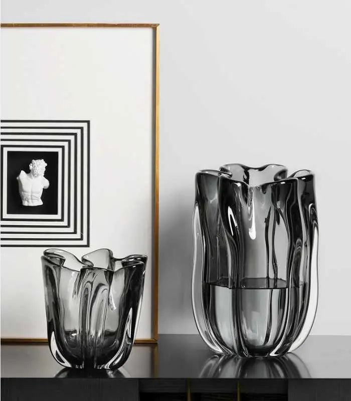 Hand-Blown Glass Vase Floral Black Hue