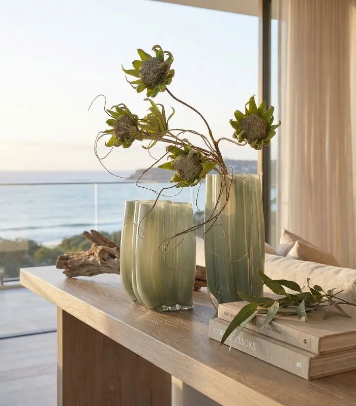 Sculptural Ribbed Glass Vase - Two Sizes