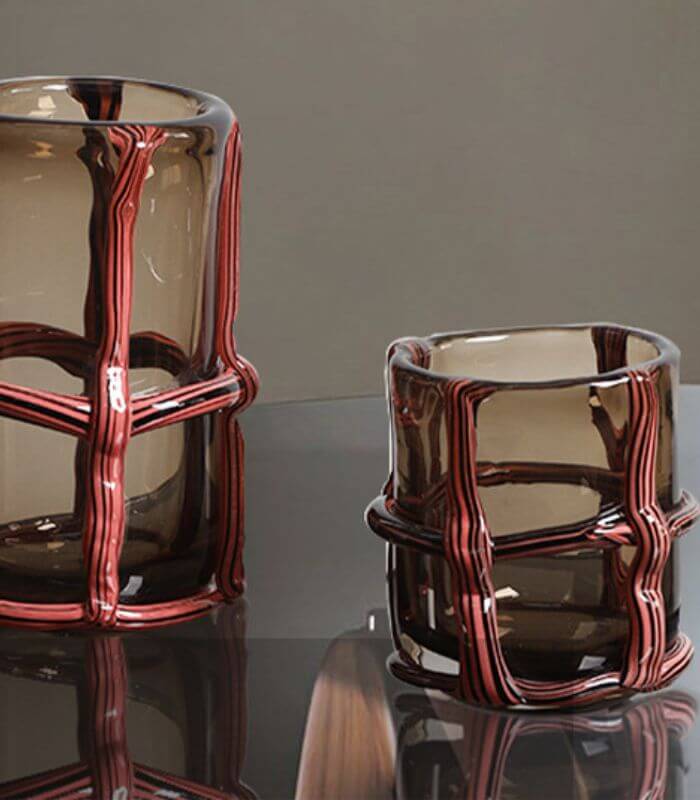 Artisan Hand Blown Glass Vases - Sculptural Elegance Red and Black