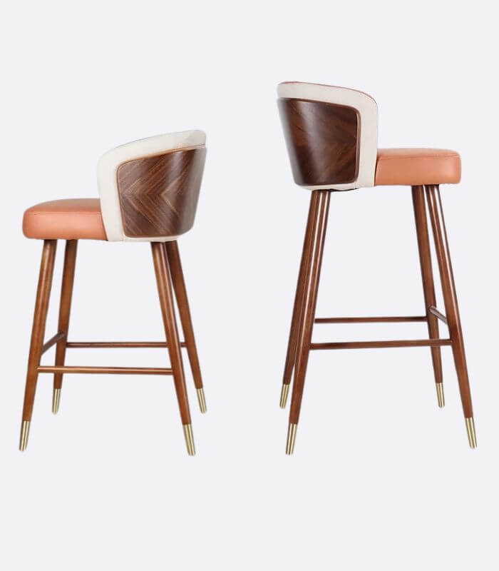 Hollyfield Modern Leather Bar Chair Terra Cotta Brown & White Wood