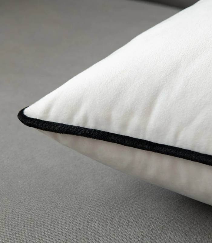 Camillo Cushion Cover Black and White Velvet with Pipping