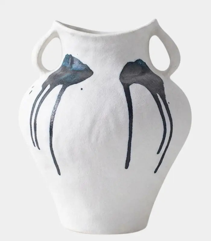 Callista Ceramic Vase – Hand-Painted Abstract Ink Design with Twin Handles