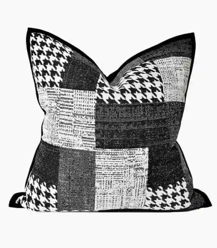 Houndstooth Cushion Cover Black & White Jacquard 48cm