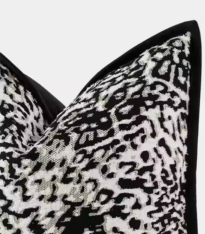 Leopard Print Jacquard Cushion Cover – Bold Black and White Animal Pattern
