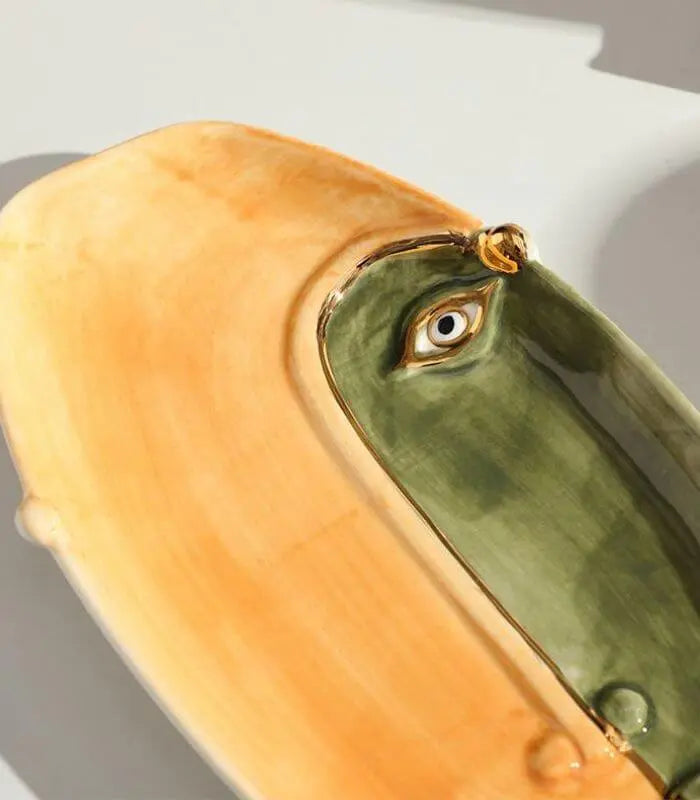 Artisanal Dual-Tone Face Ceramic Decorative Dish | Modern Abstract Art Catchall Tray