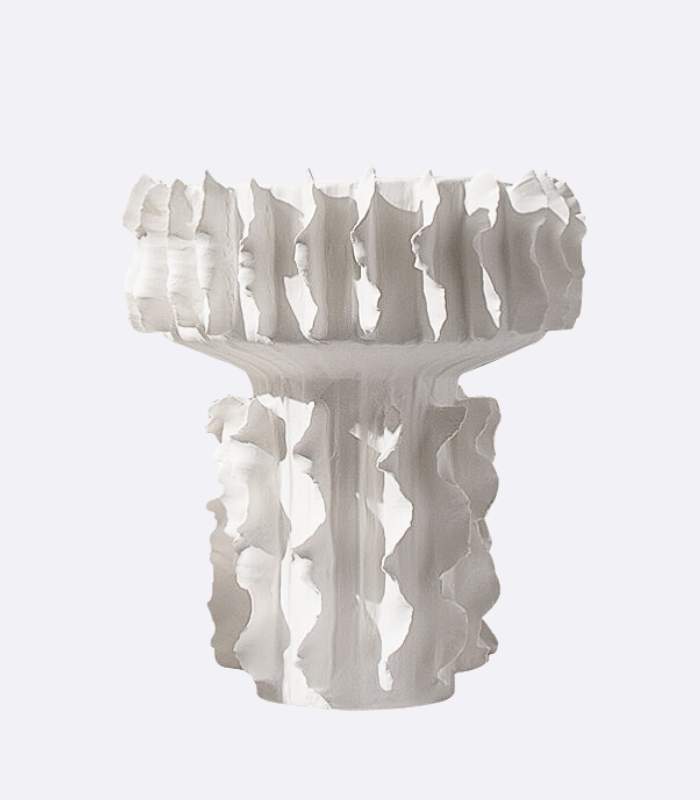 Ceramic Vase White Sculptural Ruffled Design