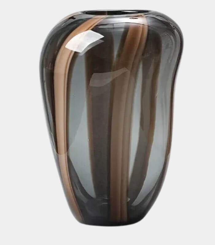 Brown Ribbon Glass Tabletop Vase – Handcrafted | 3 Sizes Available