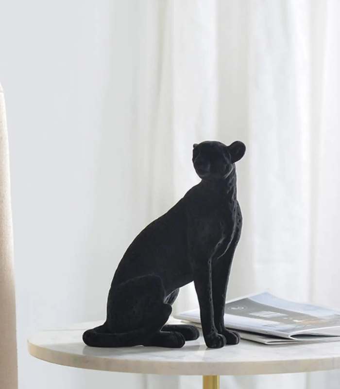 Decorative Cheetah Sculpture Resin Flocking Black