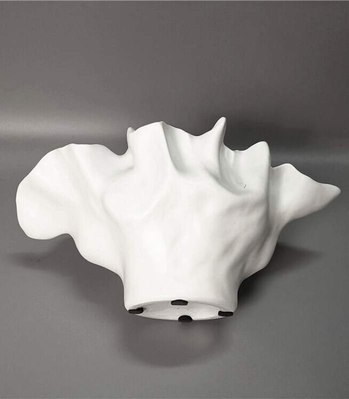 Centerpiece Bowl Vase with Rippled Design Large White Resin