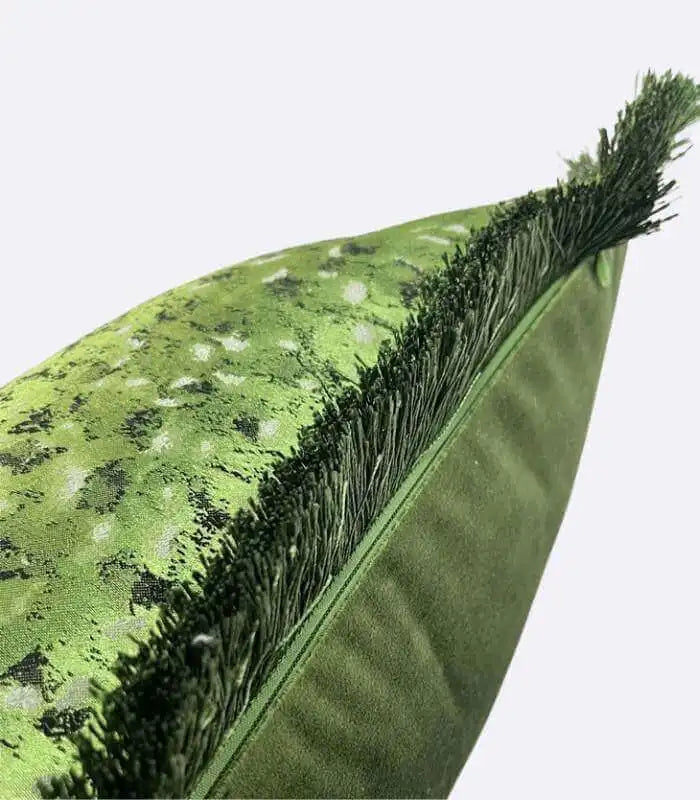 Jacquard and Velvet Cushion Cover with Fringe Green Woven 45 cm