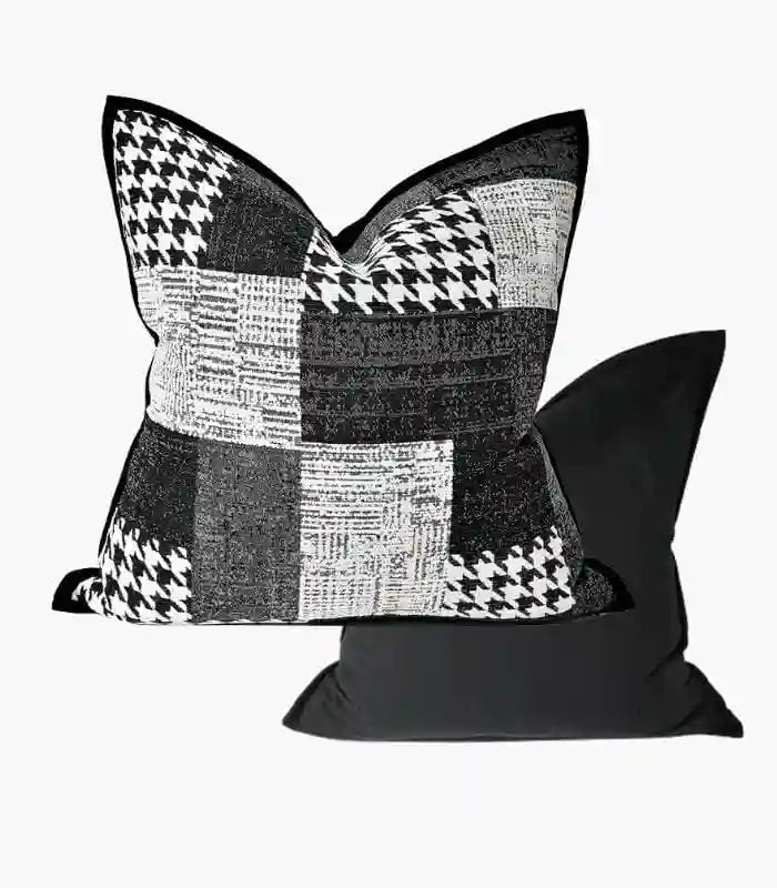 Houndstooth Cushion Cover Black & White Jacquard 48cm