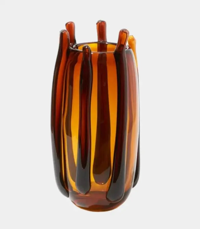 Velora Glass Vase – Hand-Crafted Sculptural Cage Design in Amber Brown