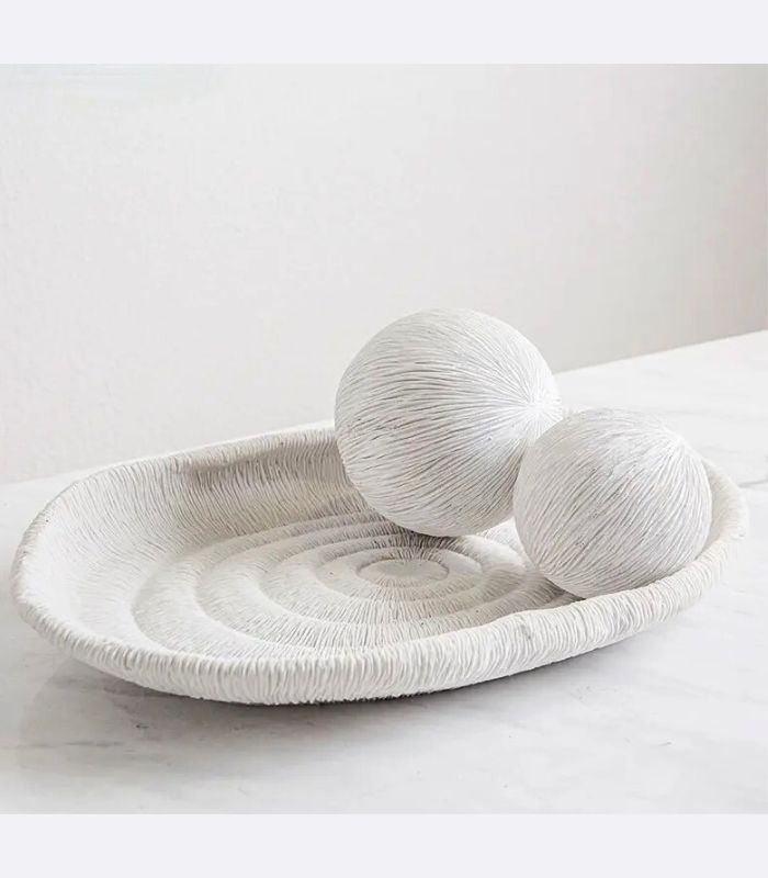 Modern Coral Texture Tray Decor Resin 36 cm White