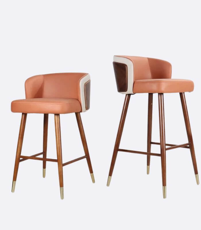 Hollyfield Modern Leather Bar Chair Terra Cotta Brown & White Wood