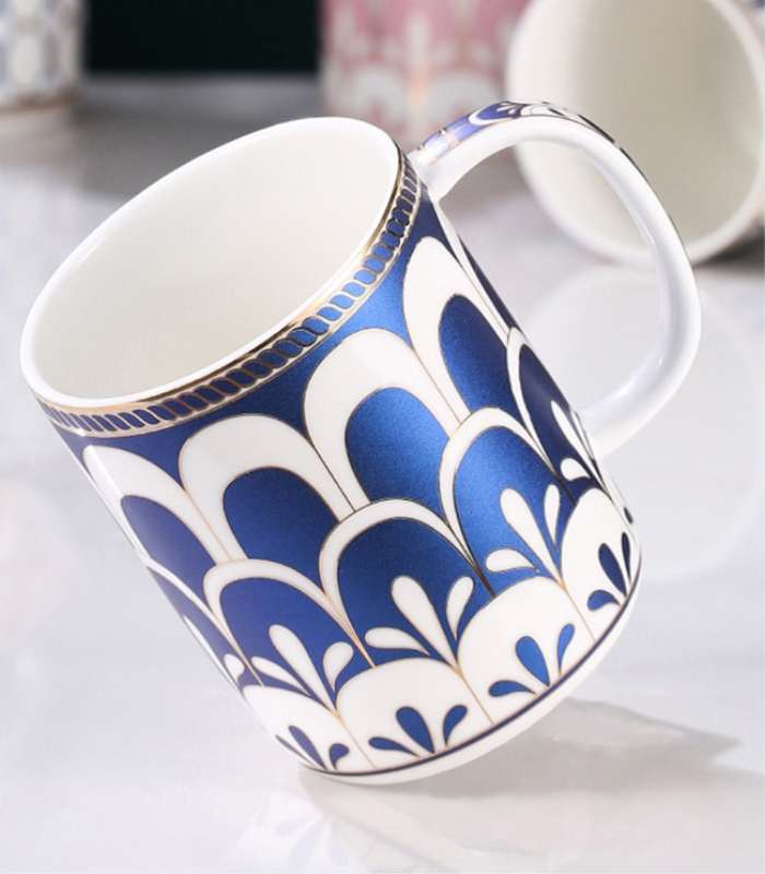 Bathroom Accessories Mouthwash Mug Blue & White Ceramic
