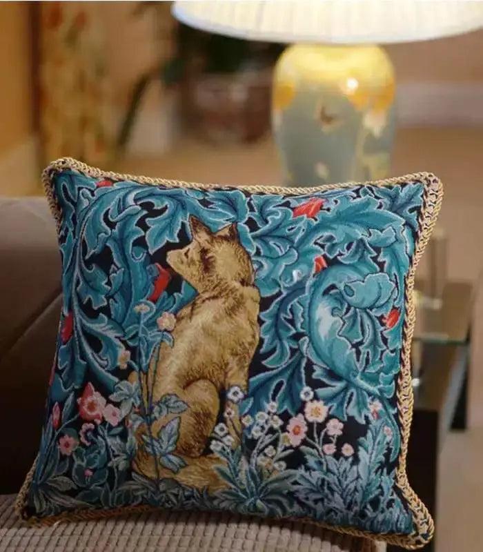 Gris Loup Art Deco Cushion Cover - Luxurious Tapestry Cotton Jacquard