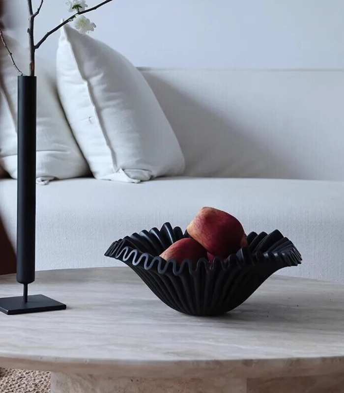 Decorative Fruit Bowl Ruffle Black Resin 27 cm