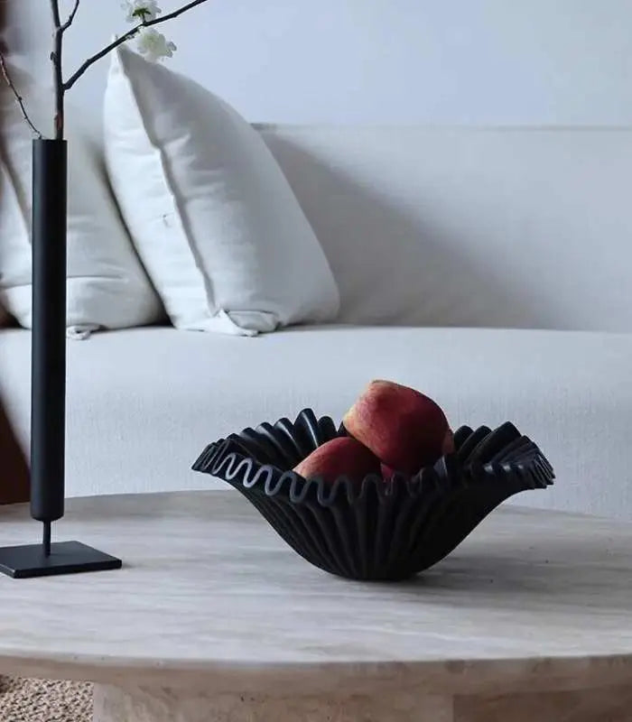 Decorative Fruit Bowl Ruffle Black Resin 30 cm