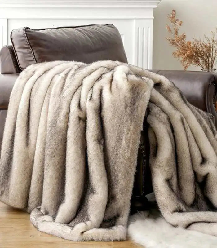 Faux Fur Blanket Throw Cream - Grey