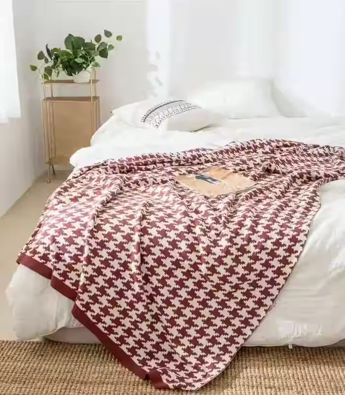 Houndstooth Throw Blanket Soft Cotton Large 150x200cm ( 59.1 x 78.7 in)