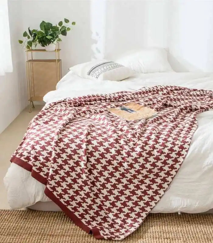Houndstooth Throw Blanket Soft Cotton Large 150x200cm ( 59.1 x 78.7 in)