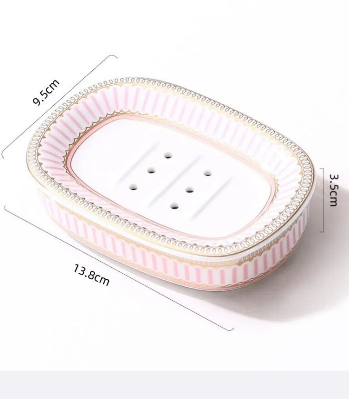 5-teiliges Badezimmer-Accessoires-Set, Keramik, Rosa & Weiß