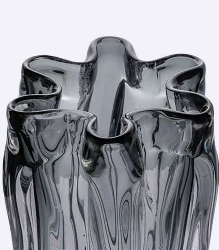 Hand-Blown Glass Vase Floral Black Hue